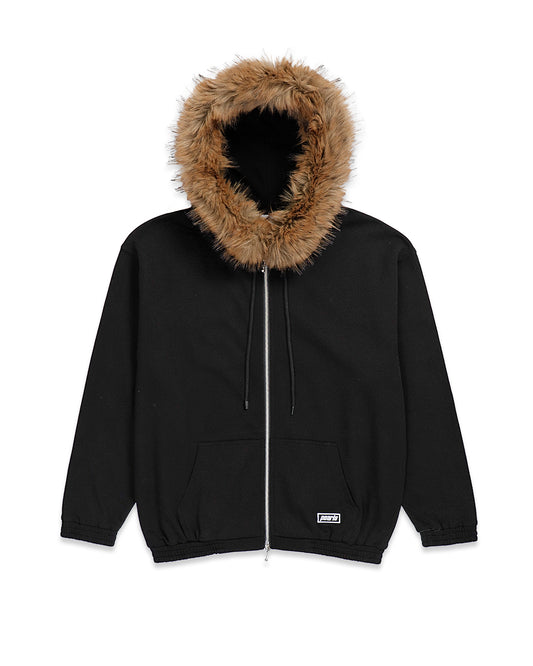FUR ZIP HOOD BLACK (SOFT CUT)